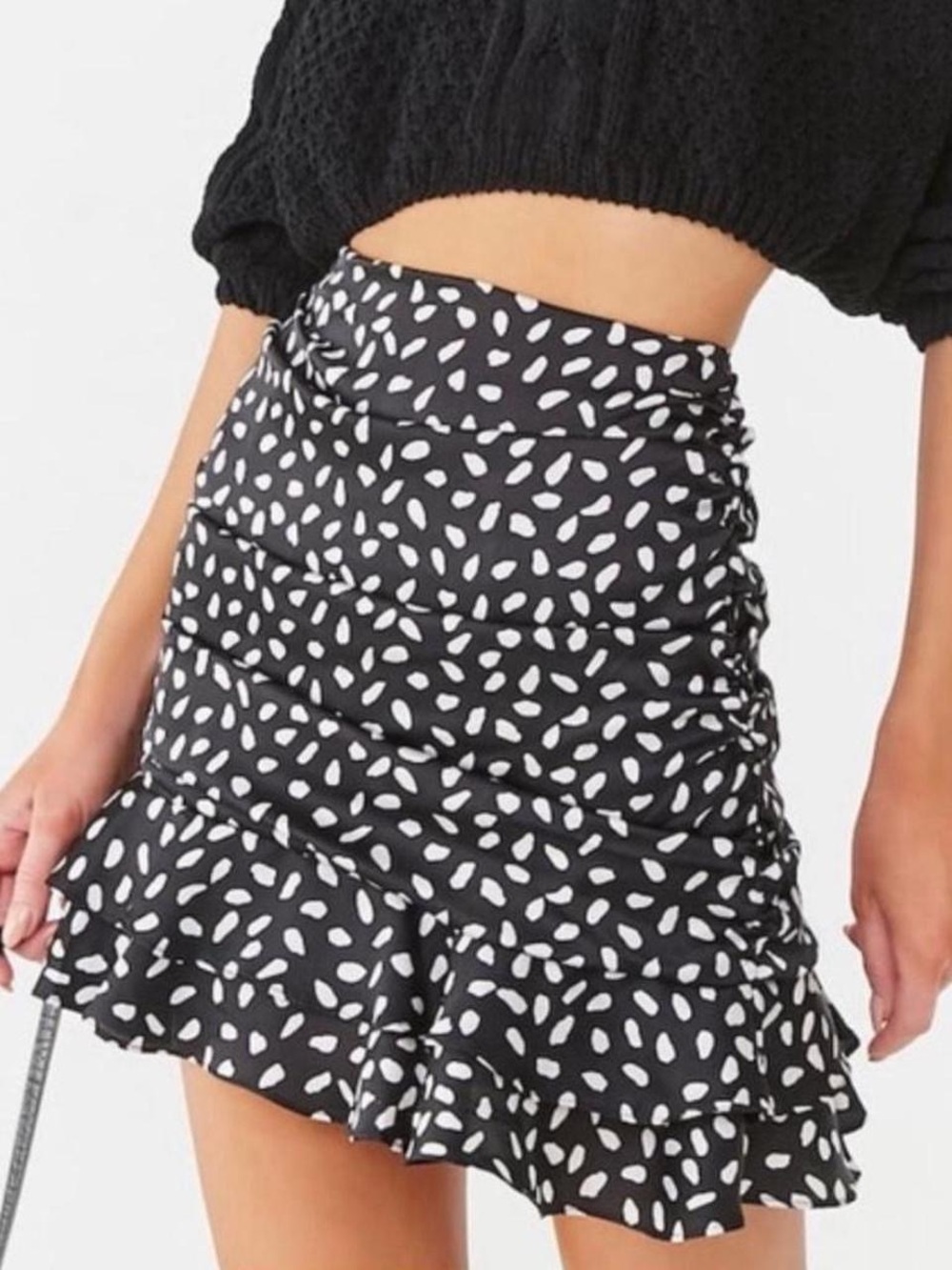 Black and White Ruffled Mini Skirt